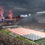 Giant American flag across football field